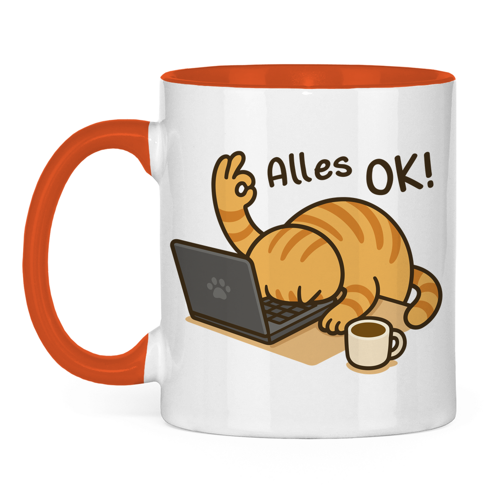 Tasse zweifarbig Dicke Katze - Alles OK!