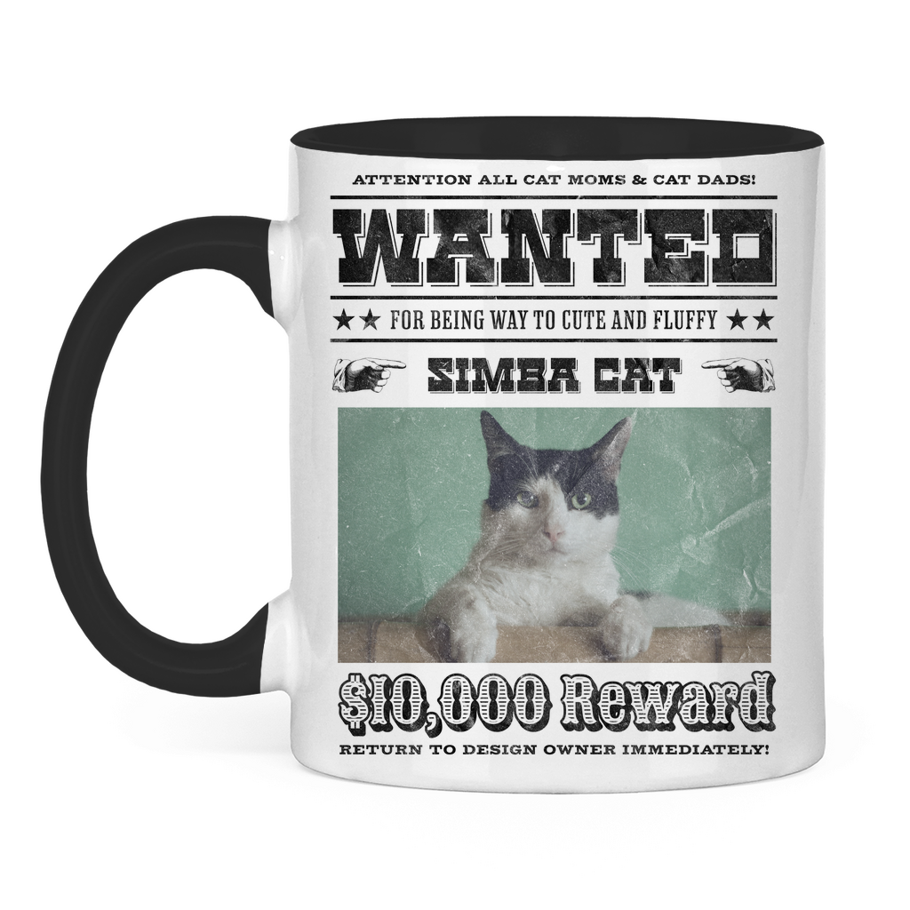 Tasse zweifarbig Personalisiert - Wanted Cat - Western Katzen Fahndungsfoto