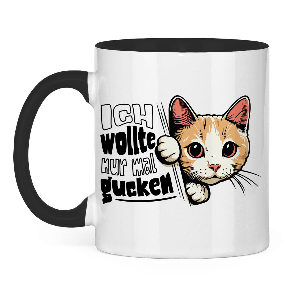 Tasse zweifarbig Ich wollte nur mal gucken - Hinterhältig Katze