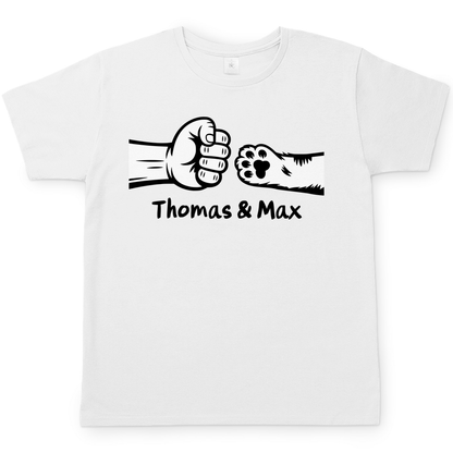Herren T-Shirt Personalisiert - Mann und Katze Fistpump mit Namen