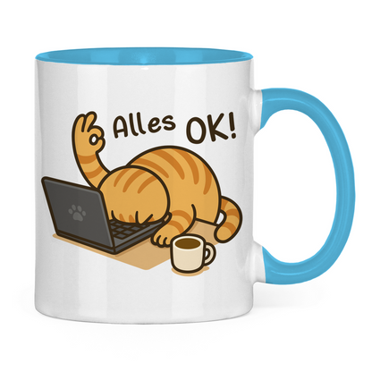 Tasse zweifarbig Dicke Katze - Alles OK!