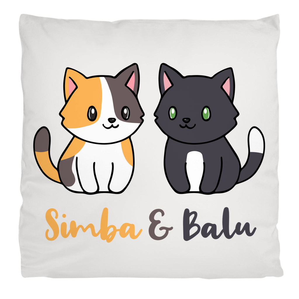 Kopfkissen flauschig Personalisiert - Zwei Individuelle Cartoon Katzen mit Namen