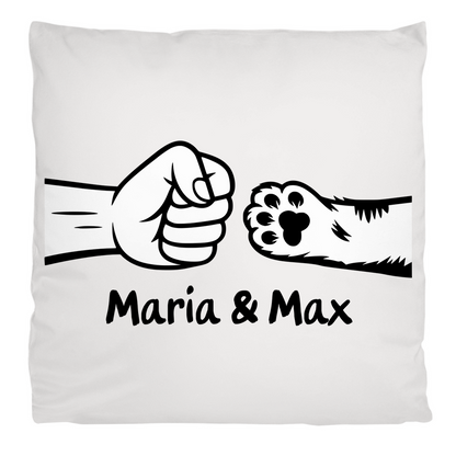 Kopfkissen flauschig Personalisiert - Frau und Katze Fistpump mit Namen