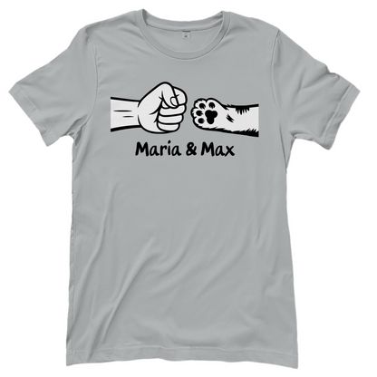 Damen T-Shirt Personalisiert - Frau und Katze Fistpump mit Namen