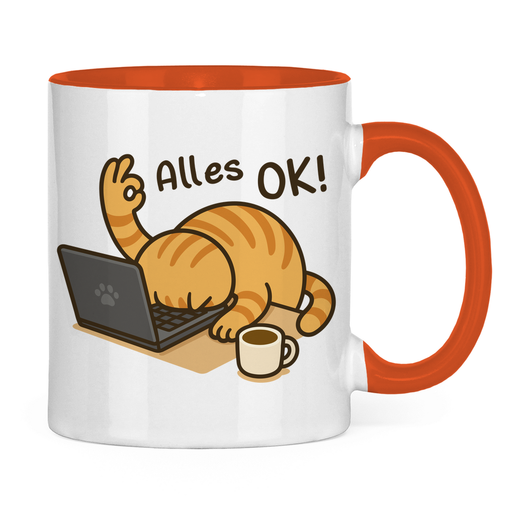 Tasse zweifarbig Dicke Katze - Alles OK!