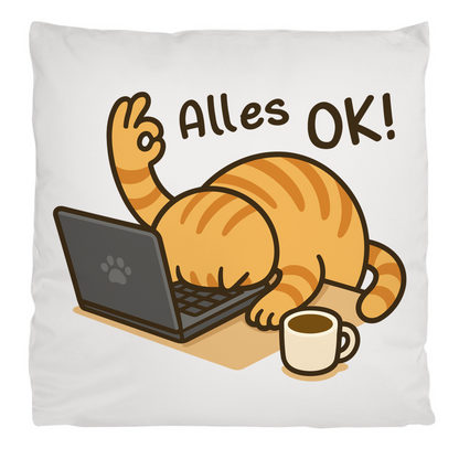 Kopfkissen flauschig - Alles OK Katze – Lustiges Katzenmotiv am Laptop