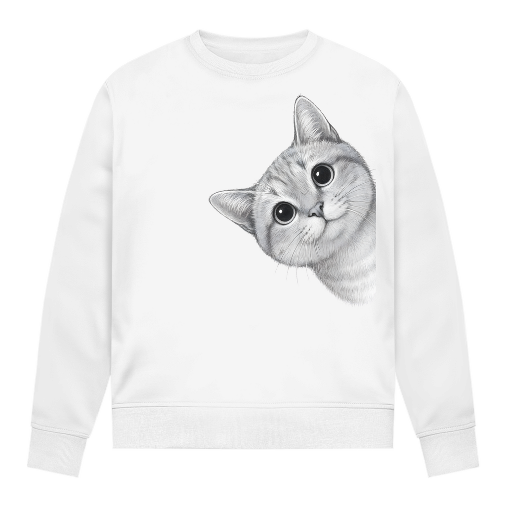 Damen Sweatshirt - Sneaky Cat – Neugierige Katze schaut um die Ecke