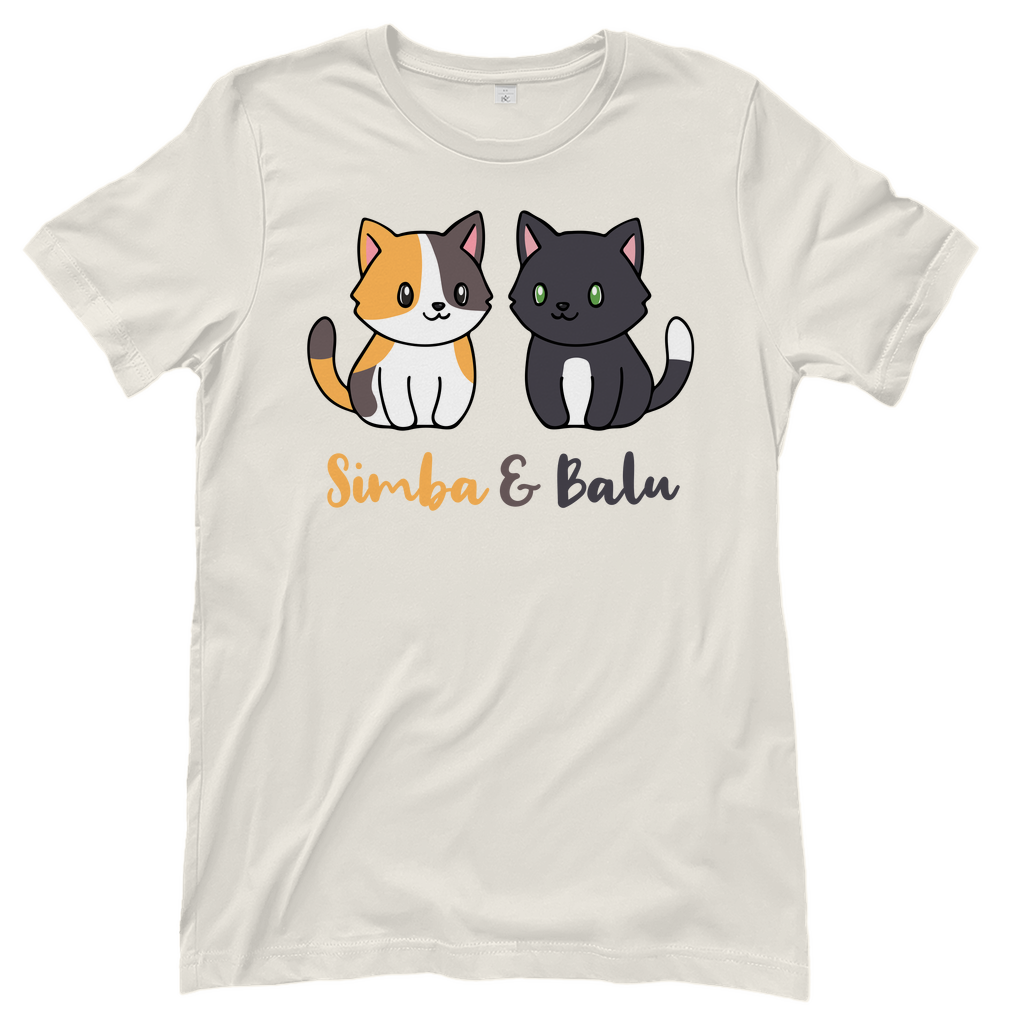 Damen T-Shirt Personalisiert - Zwei Individuelle Cartoon Katzen mit Namen