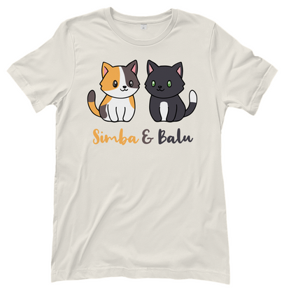 Damen T-Shirt Personalisiert - Zwei Individuelle Cartoon Katzen mit Namen