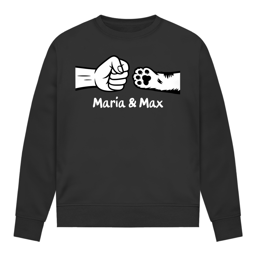 Damen Sweatshirt Personalisiert - Frau und Katze Fistpump mit Namen
