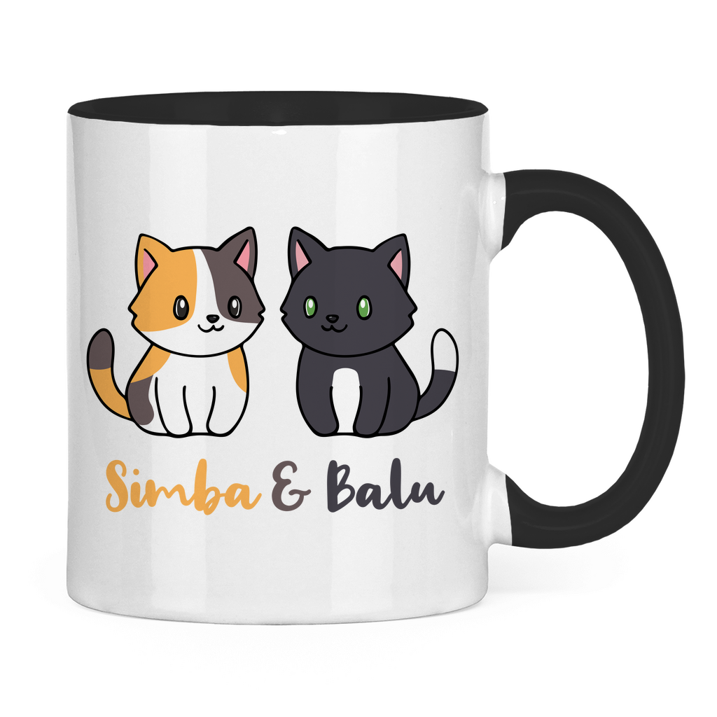 Tasse zweifarbig Personalisiert - Zwei Individuelle Cartoon Katzen mit Namen