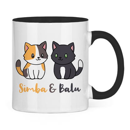 Tasse zweifarbig Personalisiert - Zwei Individuelle Cartoon Katzen mit Namen