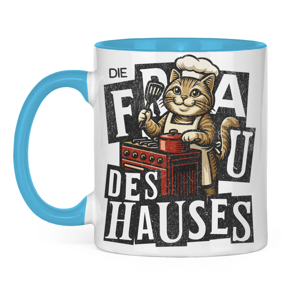 Tasse zweifarbig Die Frau des Hauses - Katze am Kochen
