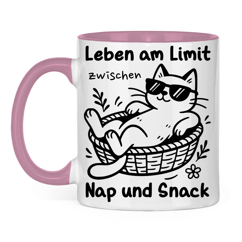 Tasse zweifarbig Leben am Limit zwischen Nap und Snack