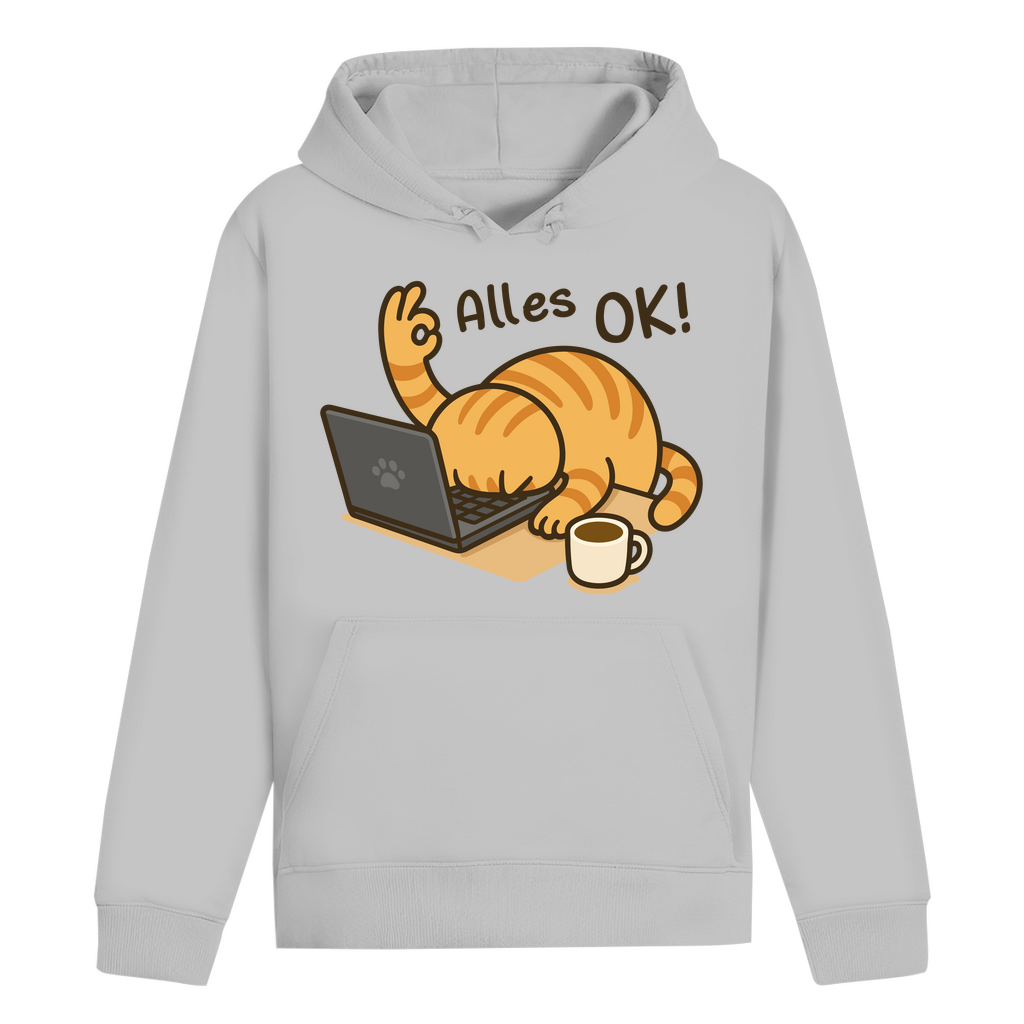 ST/ST Drummer Hoodie - Alles OK Katze – Lustiges Katzenmotiv am Laptop