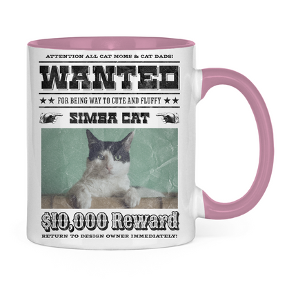 Tasse zweifarbig Personalisiert - Wanted Cat - Western Katzen Fahndungsfoto