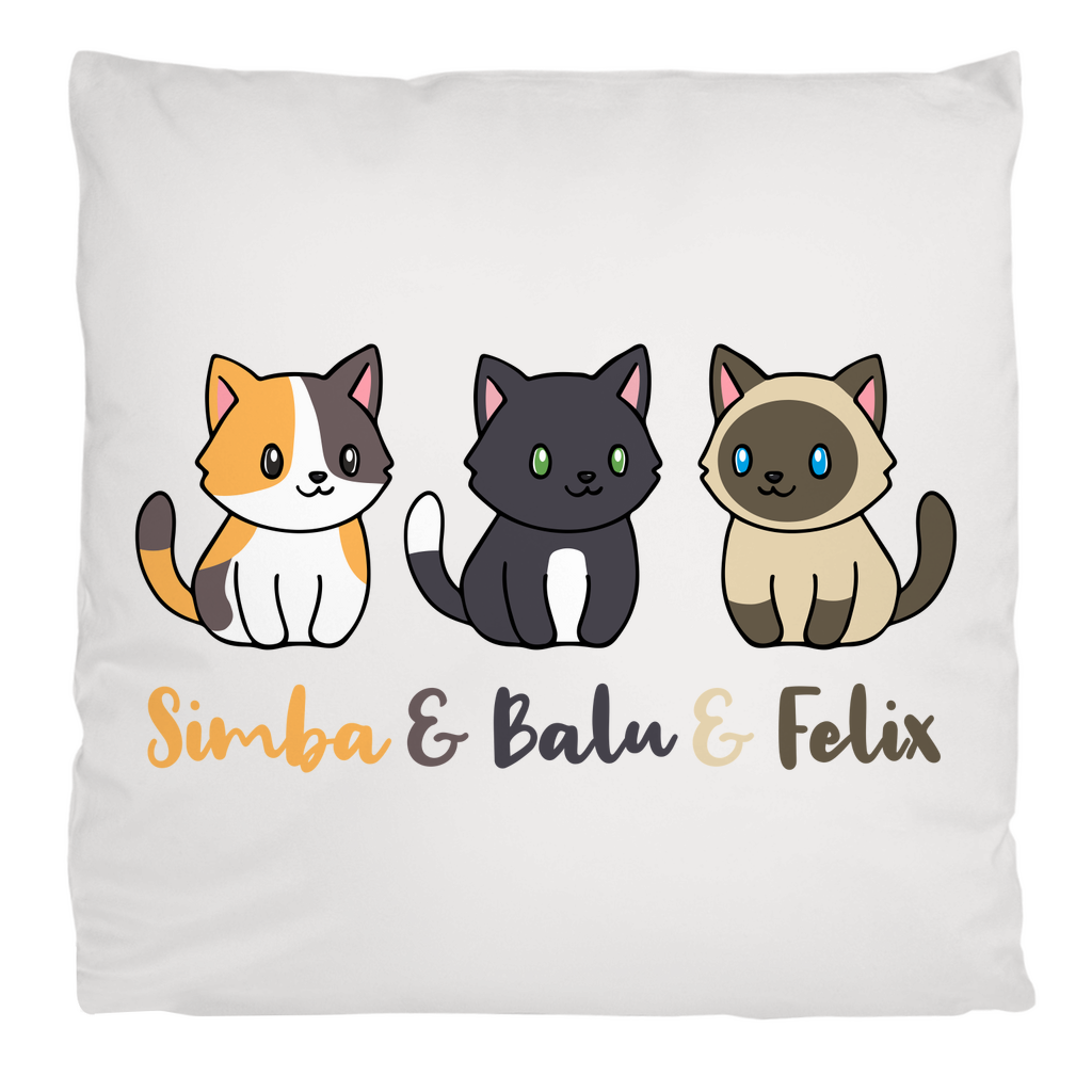 Kopfkissen flauschig Personalisiert - Drei Individuelle Cartoon Katzen mit Namen