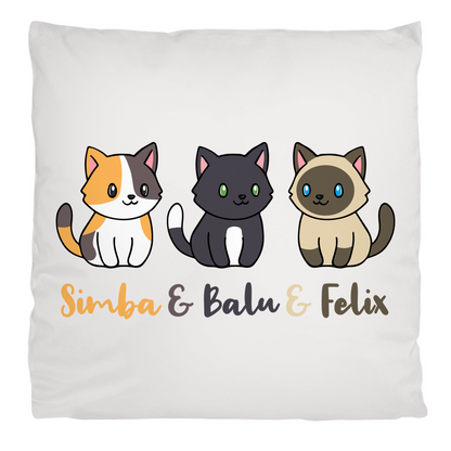Kopfkissen flauschig Personalisiert - Drei Individuelle Cartoon Katzen mit Namen