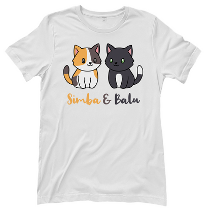 Damen T-Shirt Personalisiert - Zwei Individuelle Cartoon Katzen mit Namen