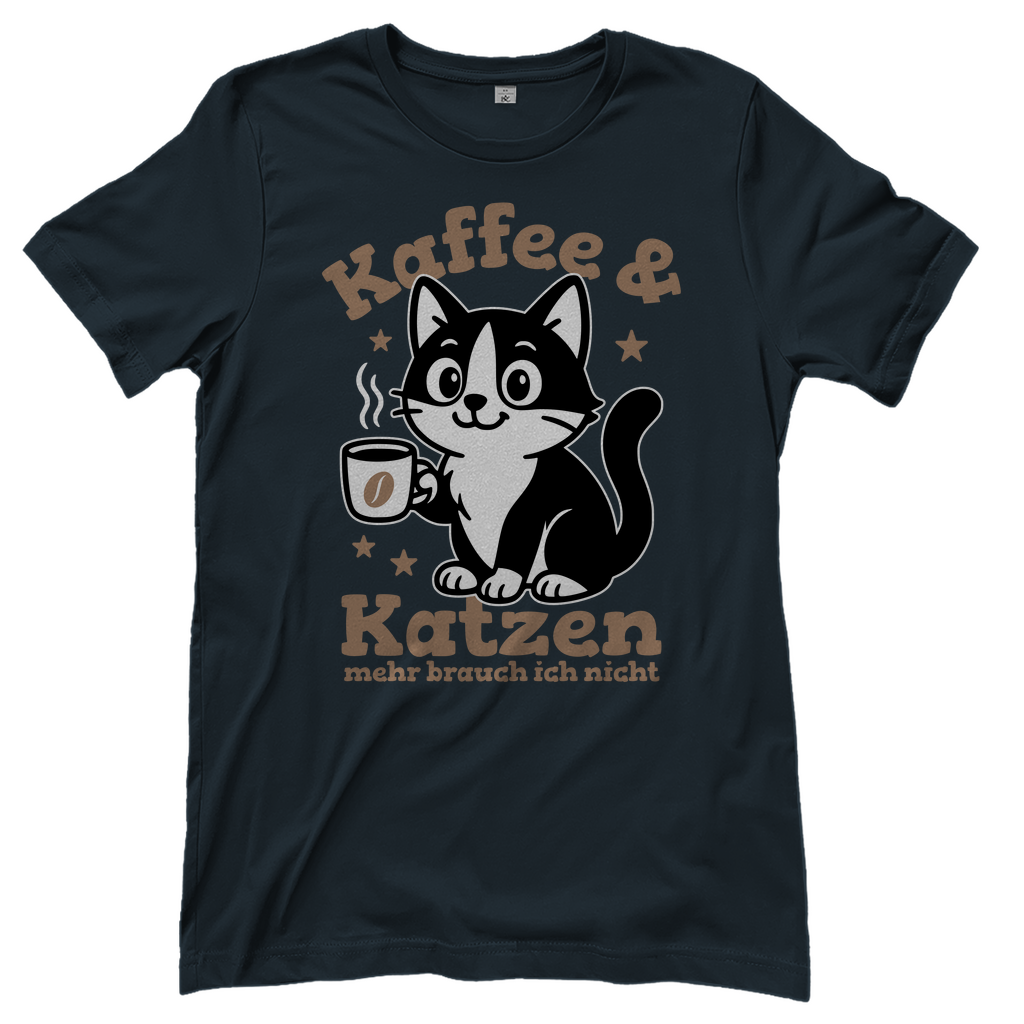 Damen T-Shirt - Kaffee & Katzen – Niedliches Motiv für Kaffeeliebhaber