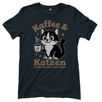 Damen T-Shirt - Kaffee & Katzen – Niedliches Motiv für Kaffeeliebhaber