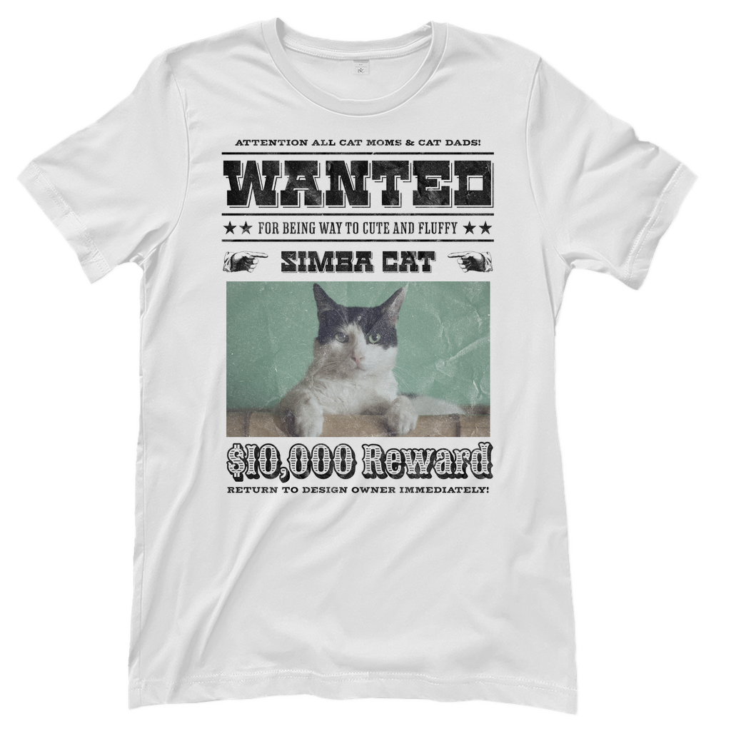 Damen T-Shirt Personalisiert - Wanted Cat - Western Katzen Fahndungsfoto