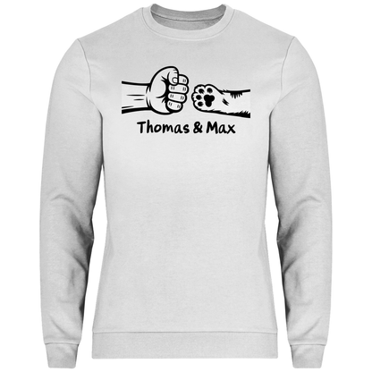 Herren Sweatshirt Personalisiert - Mann und Katze Fistpump mit Namen