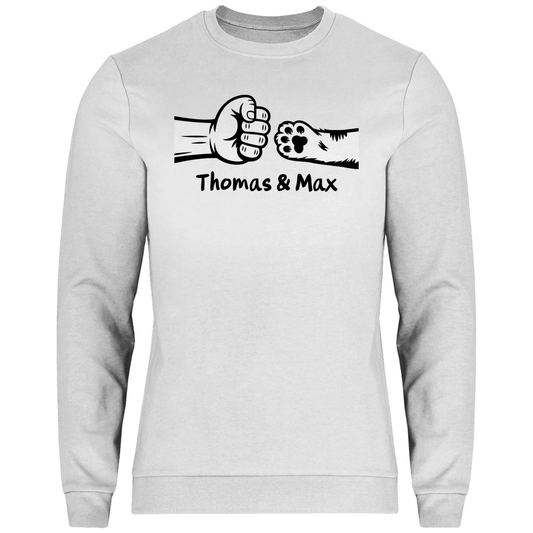 Herren Sweatshirt Personalisiert - Mann und Katze Fistpump mit Namen