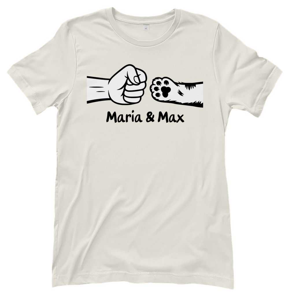 Damen T-Shirt Personalisiert - Frau und Katze Fistpump mit Namen