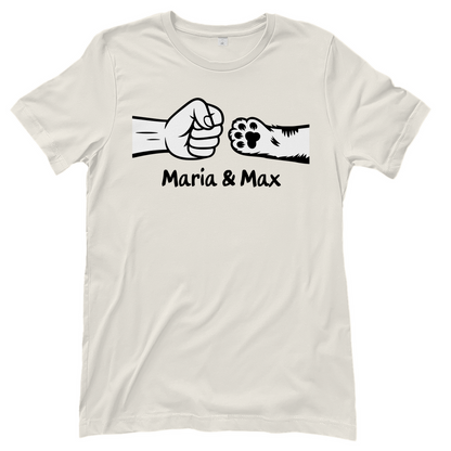 Damen T-Shirt Personalisiert - Frau und Katze Fistpump mit Namen