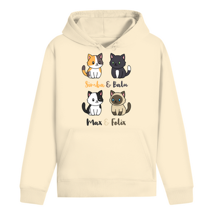 ST/ST Drummer Hoodie Personalisiert - Vier Individuelle Cartoon Katzen mit Namen