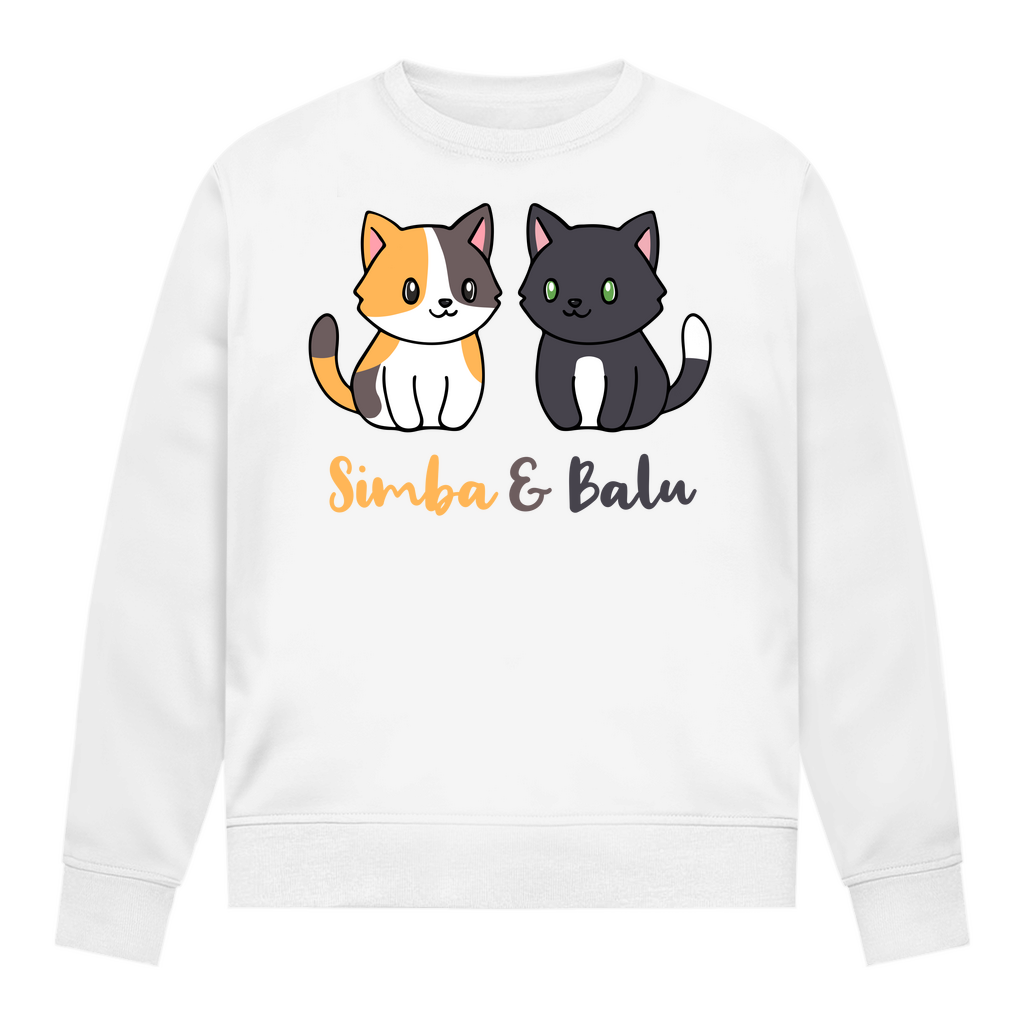 Damen Sweatshirt Personalisiert - Zwei Individuelle Cartoon Katzen mit Namen