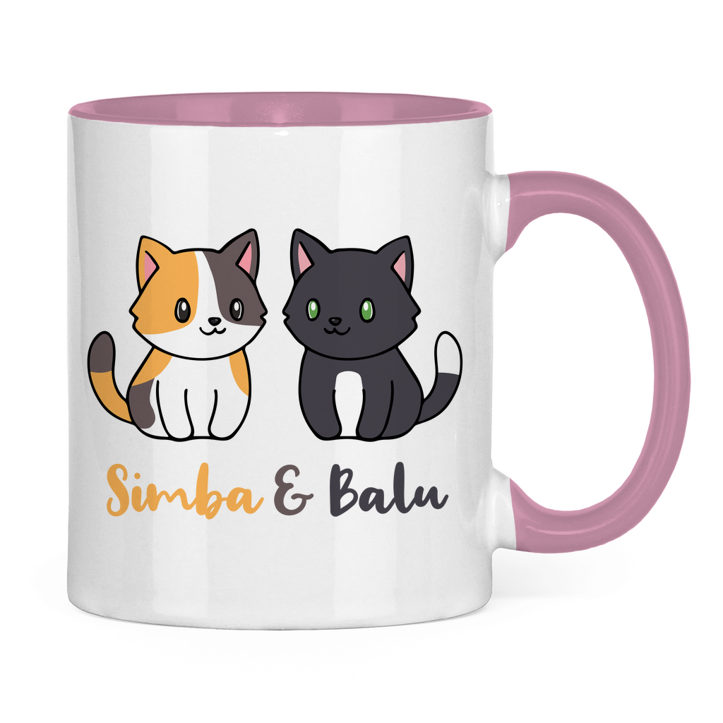 Tasse zweifarbig Personalisiert - Zwei Individuelle Cartoon Katzen mit Namen