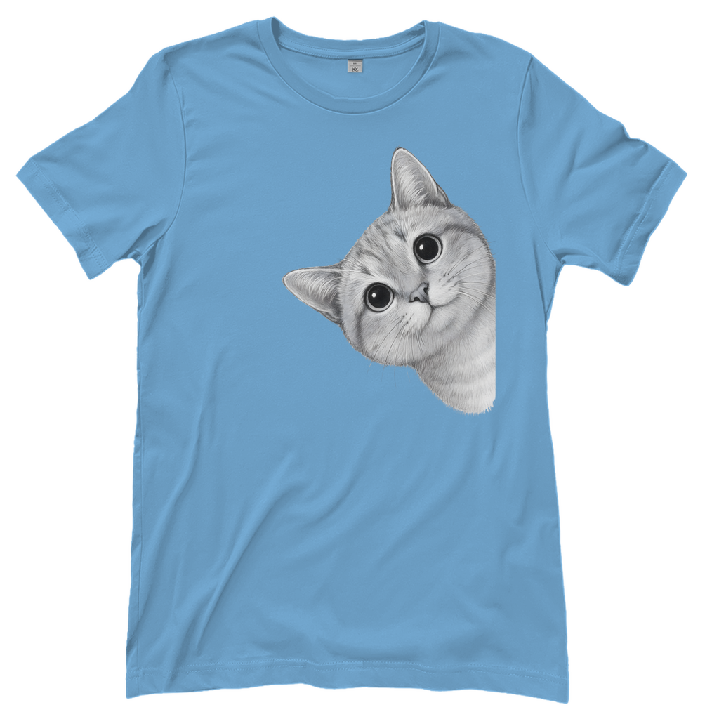 Damen T-Shirt - Sneaky Cat – Neugierige Katze schaut um die Ecke
