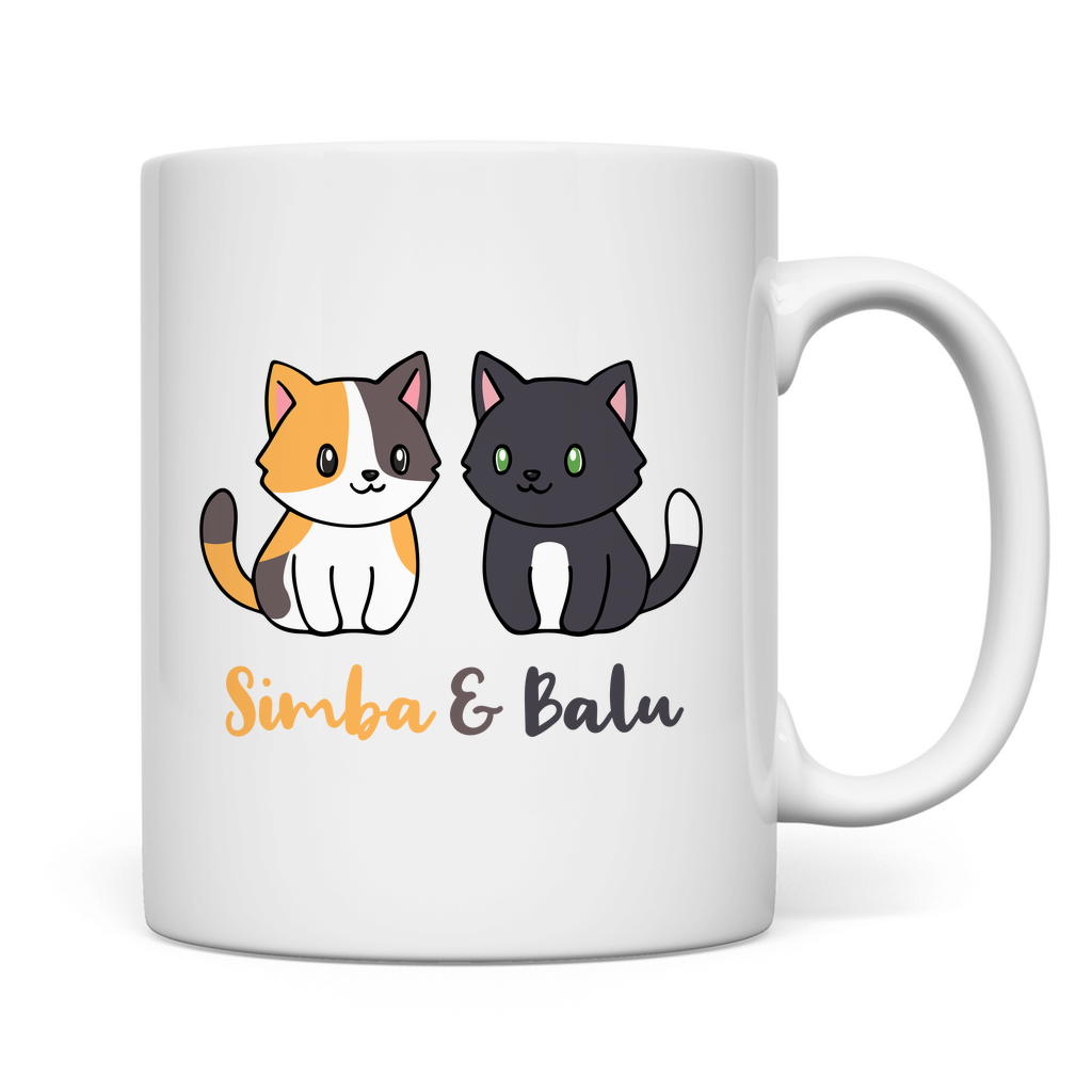 Tasse Personalisiert - Zwei Individuelle Cartoon Katzen mit Namen