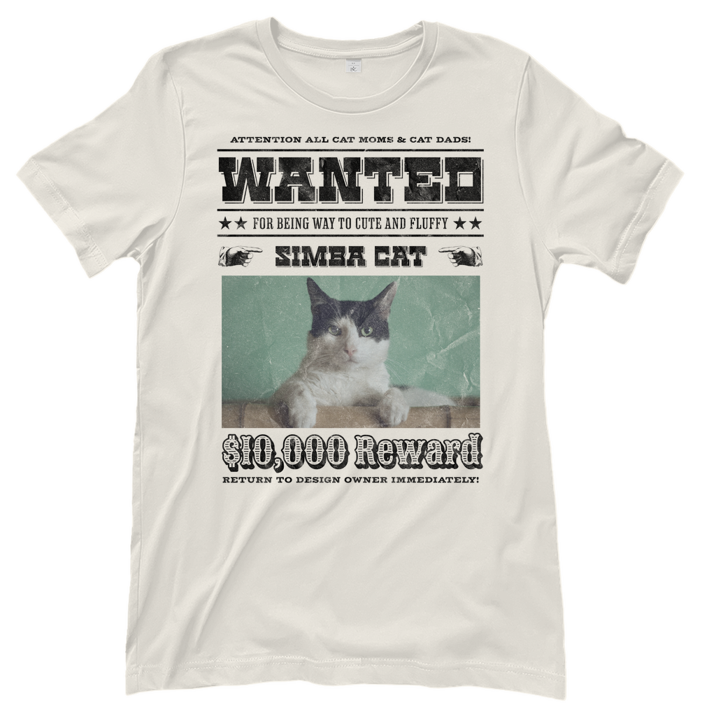 Damen T-Shirt Personalisiert - Wanted Cat - Western Katzen Fahndungsfoto