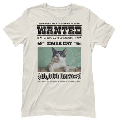Damen T-Shirt Personalisiert - Wanted Cat - Western Katzen Fahndungsfoto