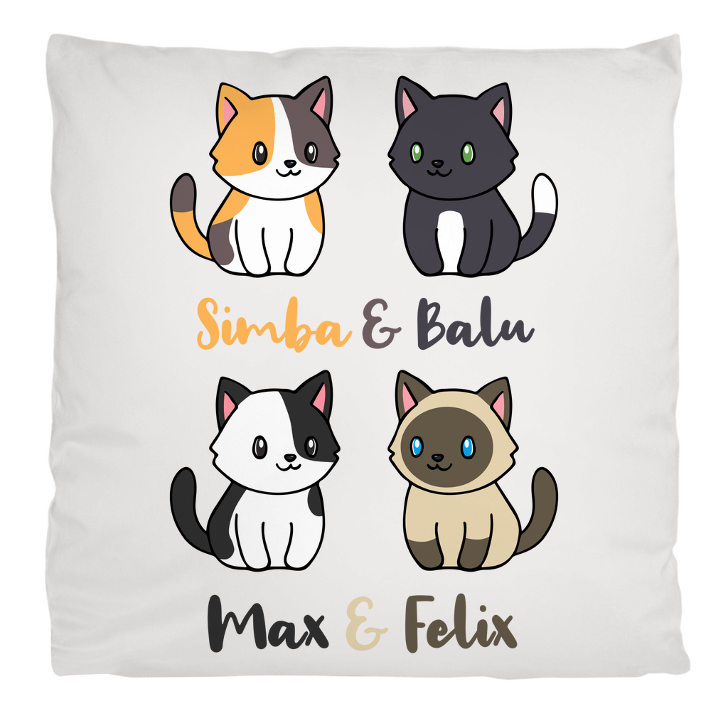 Kopfkissen flauschig Personalisiert - Vier Individuelle Cartoon Katzen mit Namen