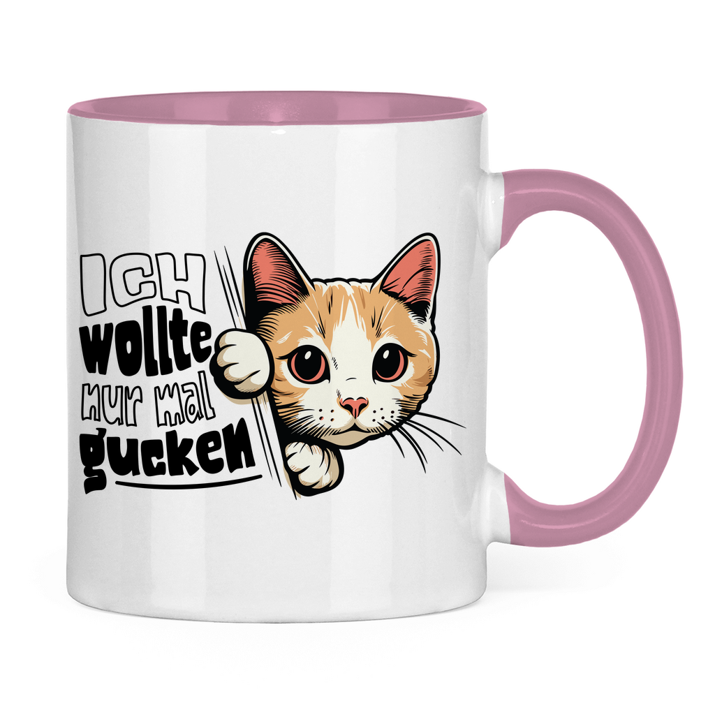 Tasse zweifarbig Ich wollte nur mal gucken - Hinterhältig Katze