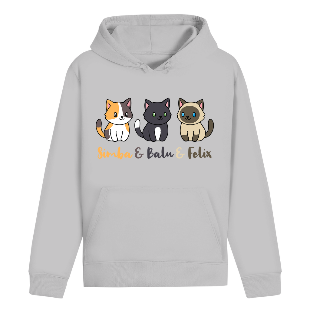 ST/ST Drummer Hoodie Personalisiert - Drei Individuelle Cartoon Katzen mit Namen