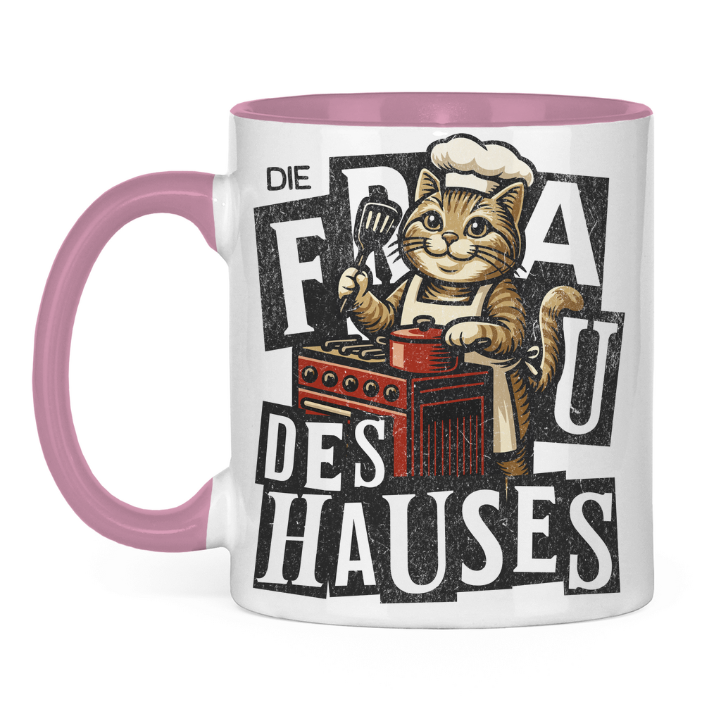Tasse zweifarbig Die Frau des Hauses - Katze am Kochen