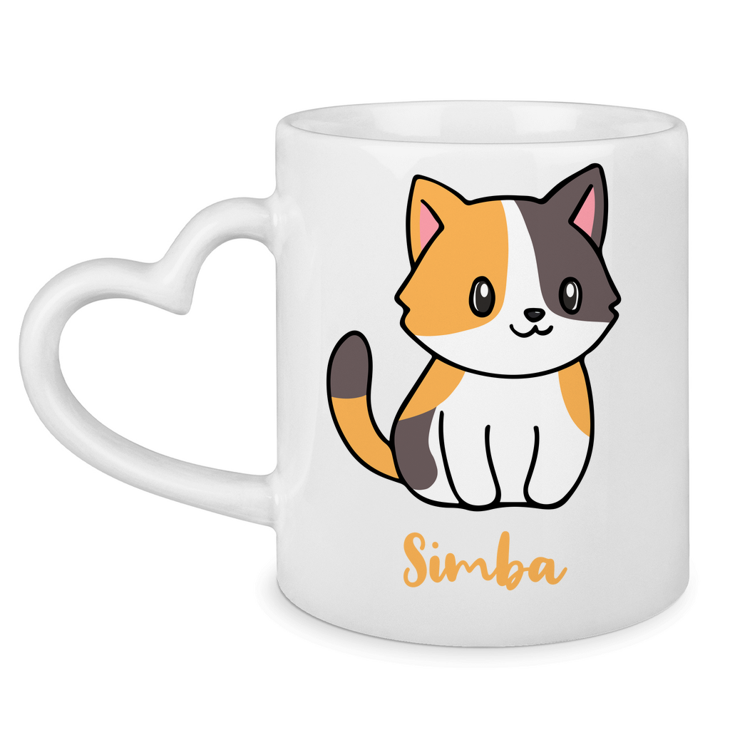 Tasse mit Herzhenkel Personalisiert - Eine Individuelle Cartoon Katze mit Name