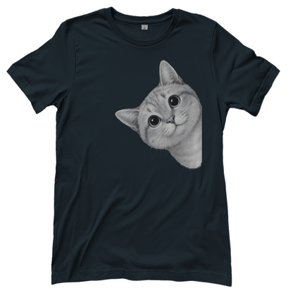 Damen T-Shirt - Sneaky Cat – Neugierige Katze schaut um die Ecke