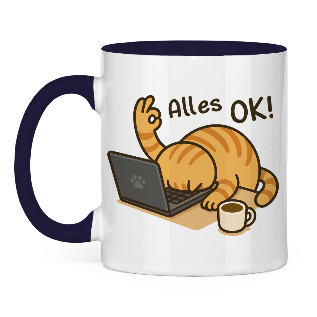 Tasse zweifarbig Dicke Katze - Alles OK!