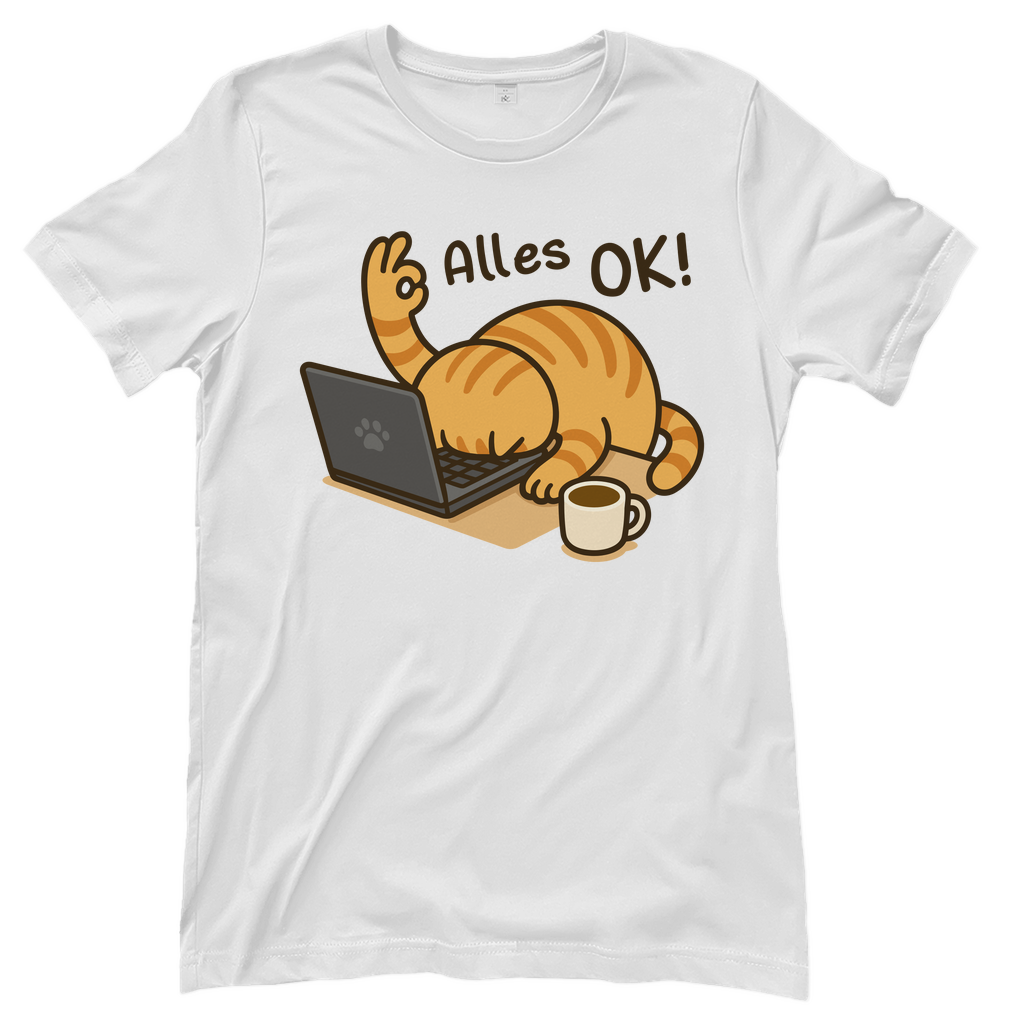 Damen T-Shirt - Alles OK Katze – Lustiges Katzenmotiv am Laptop