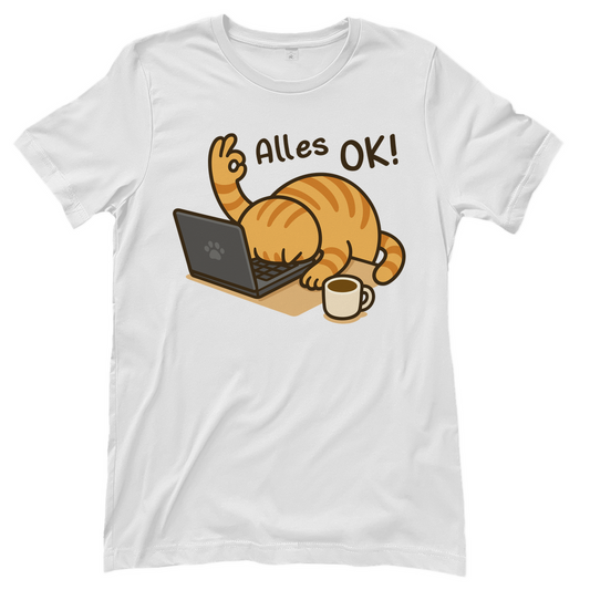 Damen T-Shirt - Alles OK Katze – Lustiges Katzenmotiv am Laptop