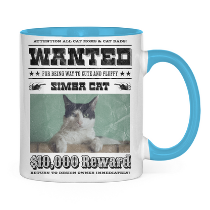 Tasse zweifarbig Personalisiert - Wanted Cat - Western Katzen Fahndungsfoto