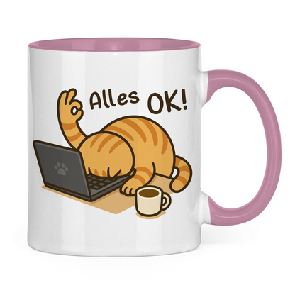 Tasse zweifarbig Dicke Katze - Alles OK!