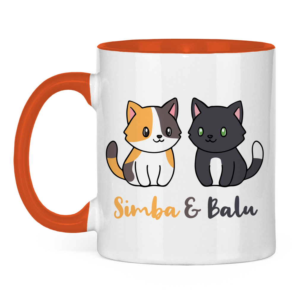 Tasse zweifarbig Personalisiert - Zwei Individuelle Cartoon Katzen mit Namen