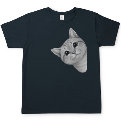 Herren T-Shirt - Sneaky Cat – Neugierige Katze schaut um die Ecke